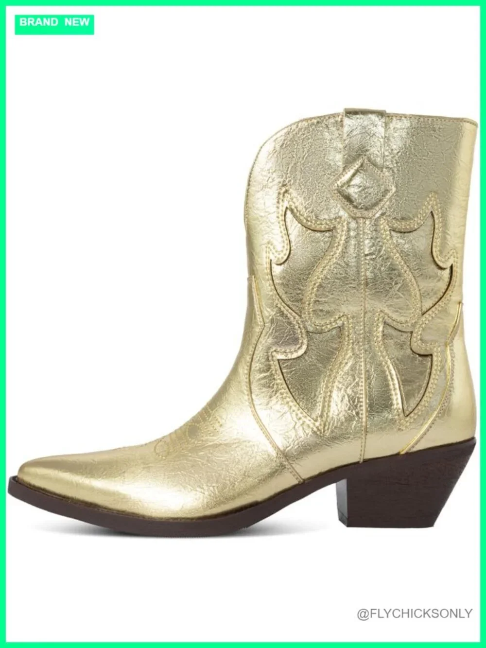 Women's Pointed Toe Metallic Embroidered Western Cowgirl Boots Chunky Heel